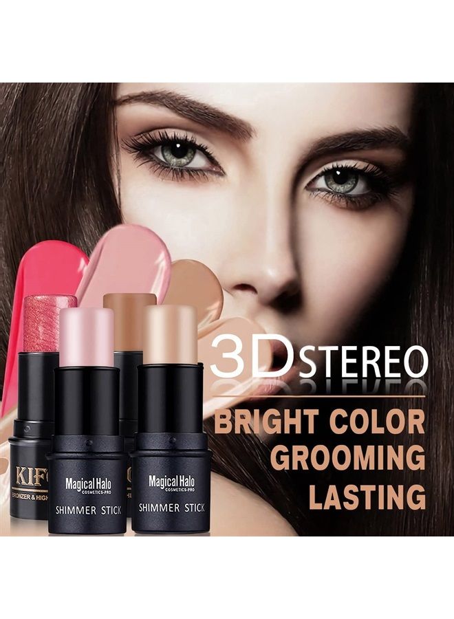 Sumeitang 4PCS Contour Stick - Highlighter And Cream Blush Stick 4 Colors Kit - Moisturizer, Face Brightens & Shades Pencil, Facial Shaping Makeup Sticks for Older Women & Mature Skin - Image 2
