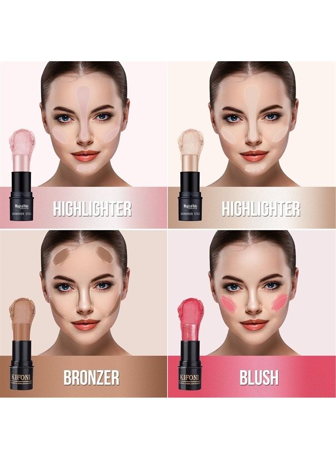 Sumeitang 4PCS Contour Stick - Highlighter And Cream Blush Stick 4 Colors Kit - Moisturizer, Face Brightens & Shades Pencil, Facial Shaping Makeup Sticks for Older Women & Mature Skin - Image 4