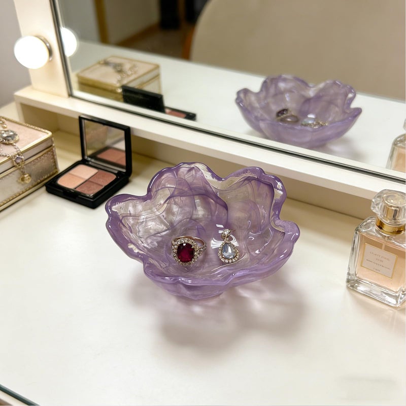 BESSKON Flower Ring Dish Jewelry Tray, Glass Jewelry Dish Tray, Aesthetic Room Decor Small Trinket Dish, Nightstand Ring Holder Dish, Bathroom Jewelry Plate Bowl for Earrings (Watercolor Violet Purple) - Image 4