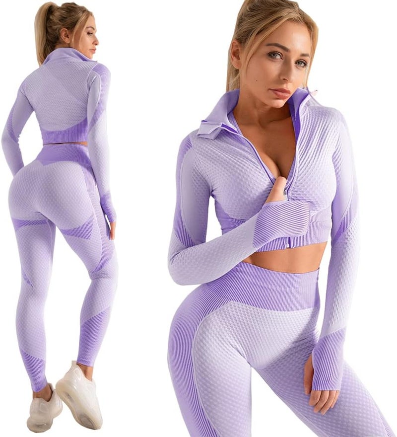 Veriliss 3pcs Seamless Outfit Workout Sets Gym for Women, Fitness Sports School Running Clothes Yoga Sportswear - Image 2