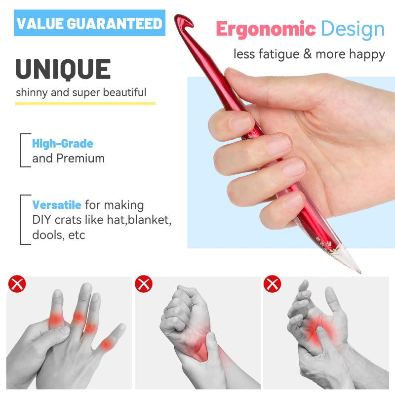 Aeelike Crochet Hooks Set, 6.0mm-10.0mm Ergonomic Crochet Hooks with Long Floral Handle-Super Shinny and Unique for DIY Crfats Blnaket Sweaters, Ideal & Beautiful Gifts for Mothers Crocheting Lovers - Image 3