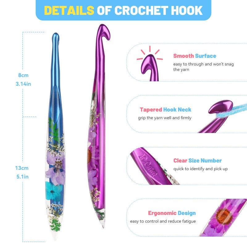 Aeelike Crochet Hooks Set, 6.0mm-10.0mm Ergonomic Crochet Hooks with Long Floral Handle-Super Shinny and Unique for DIY Crfats Blnaket Sweaters, Ideal & Beautiful Gifts for Mothers Crocheting Lovers - Image 4