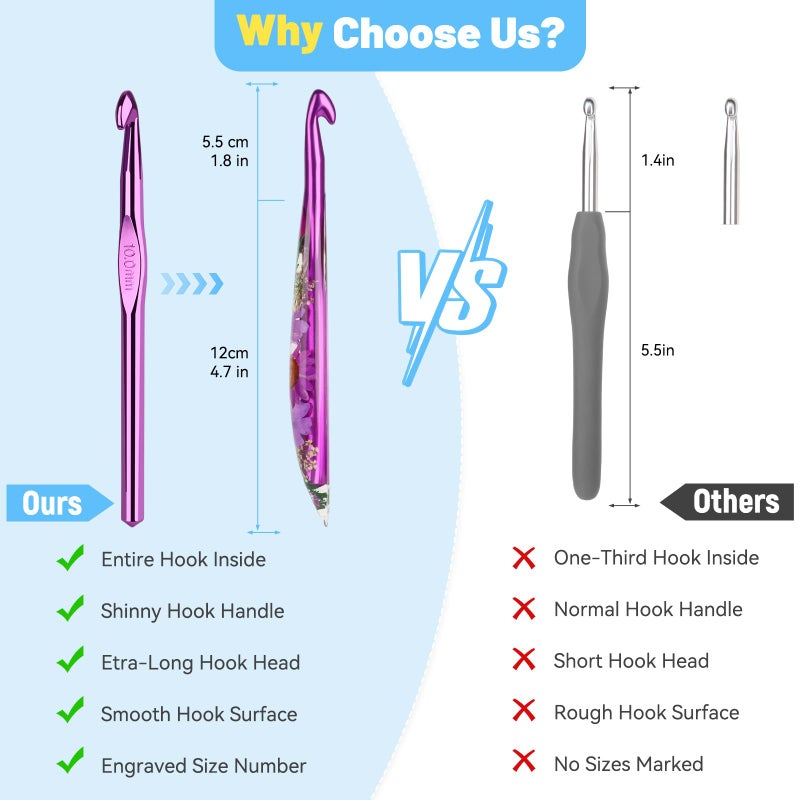 Aeelike Crochet Hooks Set, 6.0mm-10.0mm Ergonomic Crochet Hooks with Long Floral Handle-Super Shinny and Unique for DIY Crfats Blnaket Sweaters, Ideal & Beautiful Gifts for Mothers Crocheting Lovers - Image 5