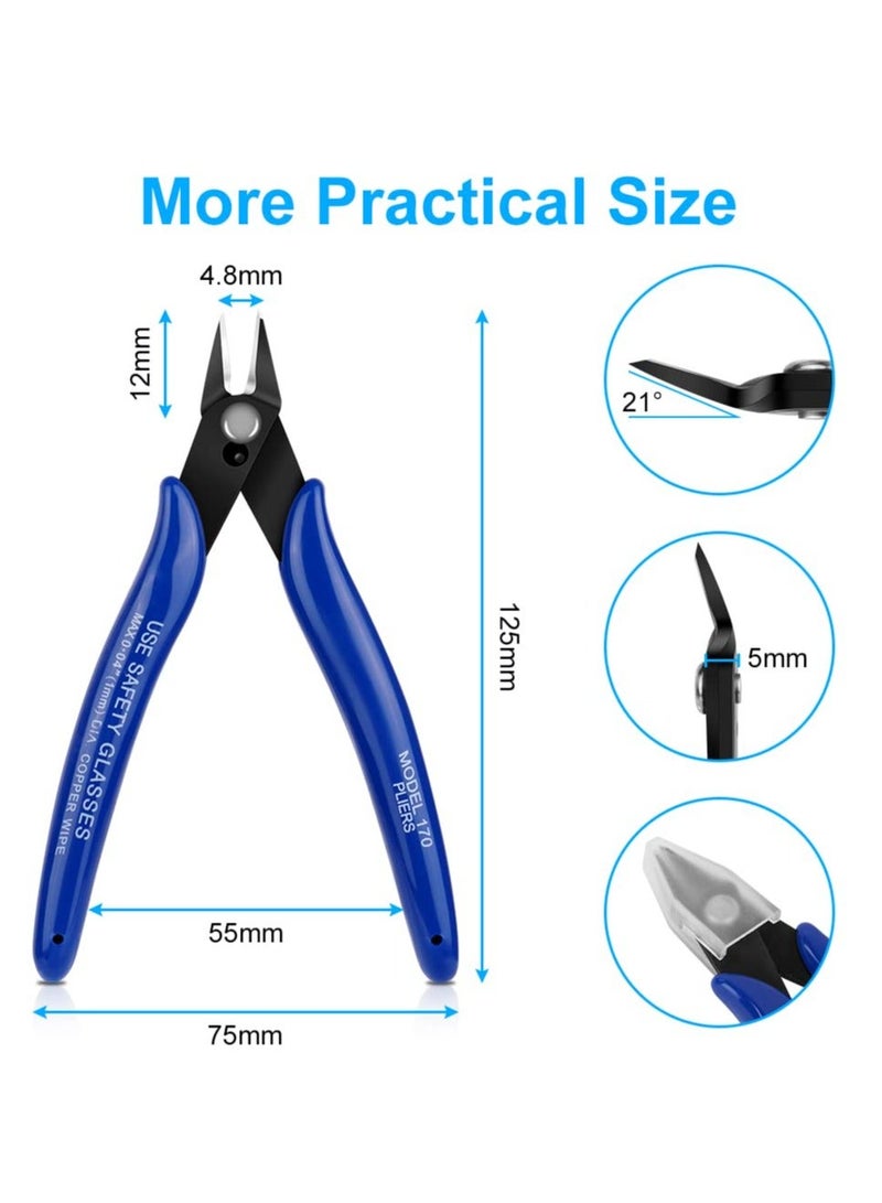 Wire Cutters, 2PCS Spring-loaded Side Cutters Flush Cutters, Diagonal Cutters Precision Side Cutters, Diagonal Cutting Pliers in CRV Steel, Heavy Duty Cutting Pliers for Electrical(Smooth handle) - Image 2