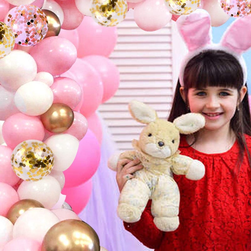 OuMuaMua 62Pcs Pink Gold Confetti Latex Balloons Kit, 12 Inch Pink White Gold Helium Balloons Party Supplies for Confession Proposal Wedding Girl Birthday Baby Shower Party Decoration - Image 4