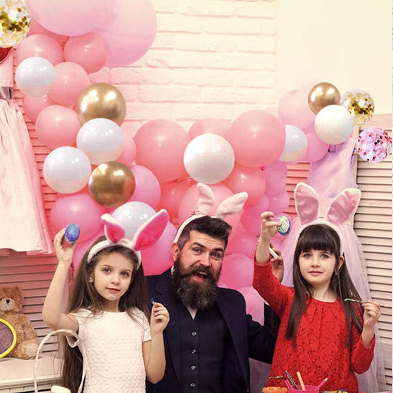 OuMuaMua 62Pcs Pink Gold Confetti Latex Balloons Kit, 12 Inch Pink White Gold Helium Balloons Party Supplies for Confession Proposal Wedding Girl Birthday Baby Shower Party Decoration - Image 5