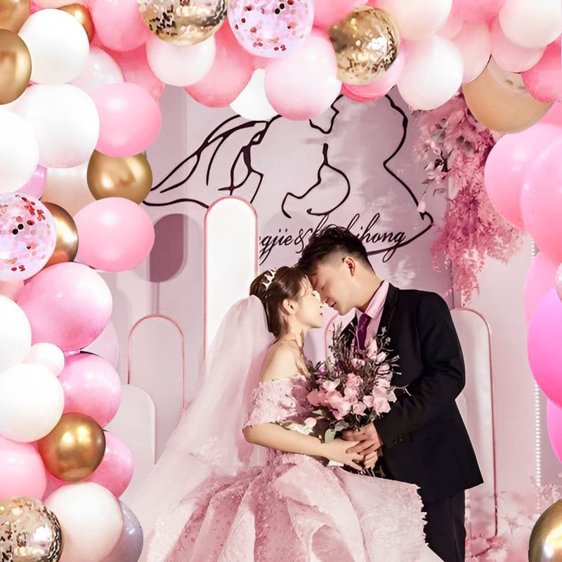 OuMuaMua 62Pcs Pink Gold Confetti Latex Balloons Kit, 12 Inch Pink White Gold Helium Balloons Party Supplies for Confession Proposal Wedding Girl Birthday Baby Shower Party Decoration - Image 2