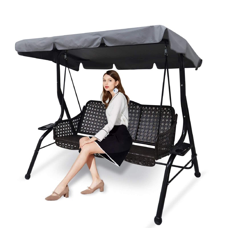 Hagsfire Outdoor Patio Swing Chair Canopy Replacement, 3 Seater Porch Swing Seat Canopy Cover, Waterproof Windproof Anti-UV Heavy Duty Rip Proof Garden Hammock Top Cover, Garden Furniture Covers (Grey, Large) - Image 1
