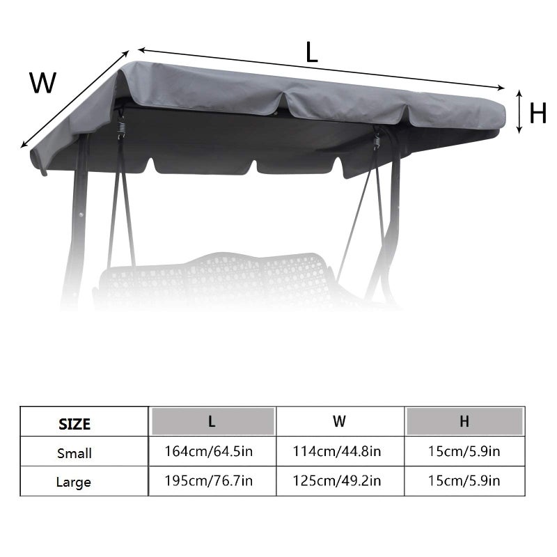 Hagsfire Outdoor Patio Swing Chair Canopy Replacement, 3 Seater Porch Swing Seat Canopy Cover, Waterproof Windproof Anti-UV Heavy Duty Rip Proof Garden Hammock Top Cover, Garden Furniture Covers (Grey, Large) - Image 2