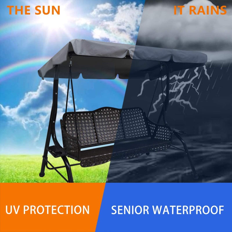Hagsfire Outdoor Patio Swing Chair Canopy Replacement, 3 Seater Porch Swing Seat Canopy Cover, Waterproof Windproof Anti-UV Heavy Duty Rip Proof Garden Hammock Top Cover, Garden Furniture Covers (Grey, Large) - Image 5