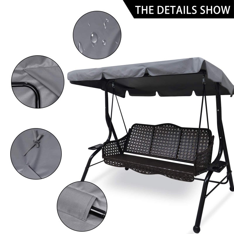 Hagsfire Outdoor Patio Swing Chair Canopy Replacement, 3 Seater Porch Swing Seat Canopy Cover, Waterproof Windproof Anti-UV Heavy Duty Rip Proof Garden Hammock Top Cover, Garden Furniture Covers (Grey, Large) - Image 3