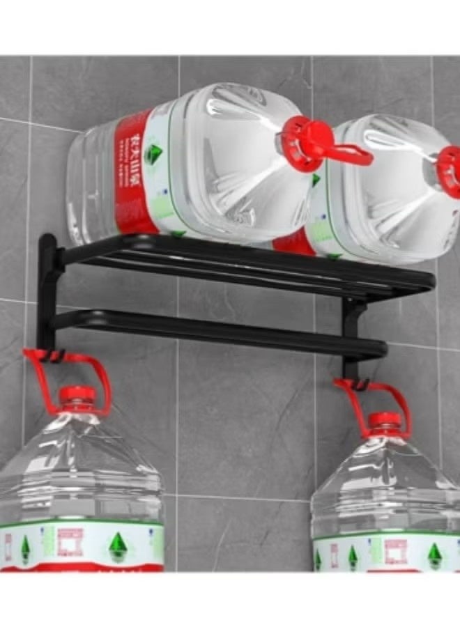 Beauenty Bathroom Towel Rack Organlzer Non Perforated Storage Rack Wall Mounted Foldable Towel Shelf with Towel Bar Storage Rack Brushed Holder for Folding Large Towels Hotel Towel Rack Wall Mounted with Hooks (Black) - Image 3