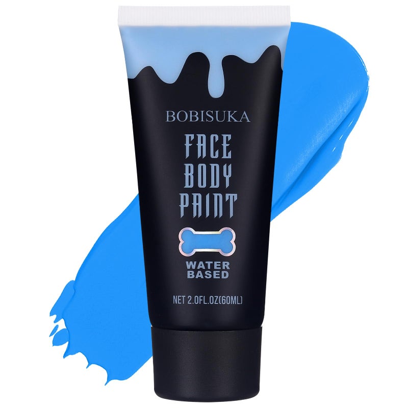 BOBISUKA Blue Face Body Paint, Water Based Face Painting for Art Theater Halloween Party Cosplay Clown SFX Makeup for Women Adults, Non-Toxic Washable - Image 1