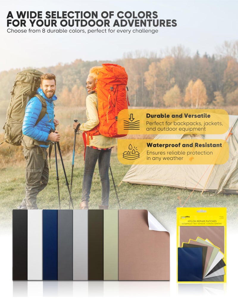 ZEFFFKA Nylon Self-Adhesive Repair Patches 8 Pack Waterproof Durable 5x7 Inch Fabric Patches for Jackets Tents Backpacks Sleeping Bags Clothing 8 Assorted Colors No Ironing Easy Fix - Image 3