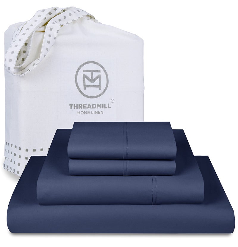 Threadmill Luxury 800 Thread Count California King 100 Cotton Sheets Folkstone Blue Sateen Weave BedSheets Better Than Egyptian Cotton 4 Pc Solid Bed Set Fits 16 Deep Pocket