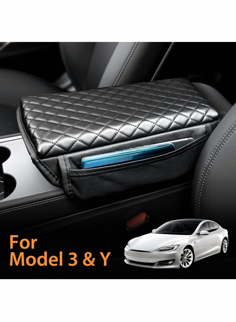 Tesla Model 3 and Y Center Console Cover with Phone Pocket, PU Leather Armrest Protector Cushion for Car Accessories - Image 2