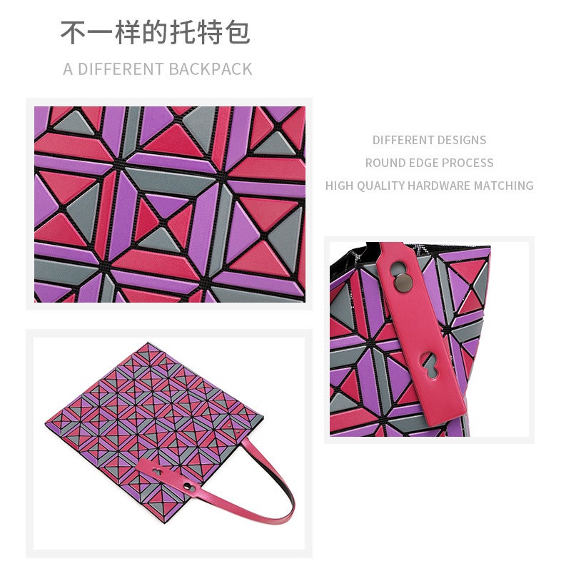 Color Tote Bag Japanese-Style Limited Geometry Rhomboid Bag Color-Matching Six-Compartment Bag Shoulder Bag Women'S Trendy - Image 4