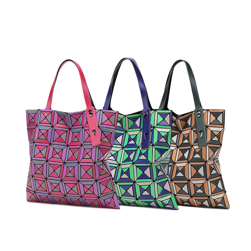 Color Tote Bag Japanese-Style Limited Geometry Rhomboid Bag Color-Matching Six-Compartment Bag Shoulder Bag Women'S Trendy - Image 2