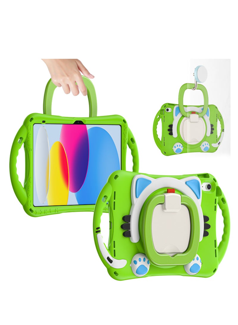 غطاء لوحي متوافق مع iPad الجيل العاشر 10.9 بوصة، غطاء للأطفال، مقاوم للسقوط، مقاوم للصدمات، مزود بحامل دوار