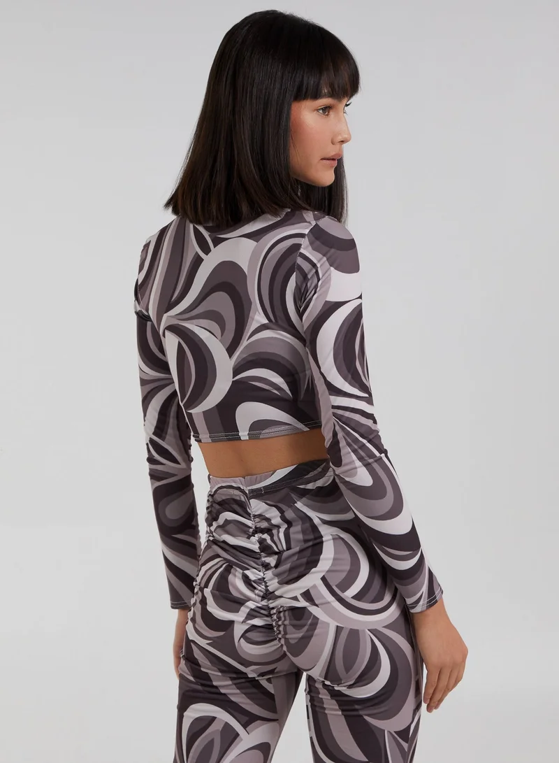 Pink Vanilla Swirl Print Cut Out Top