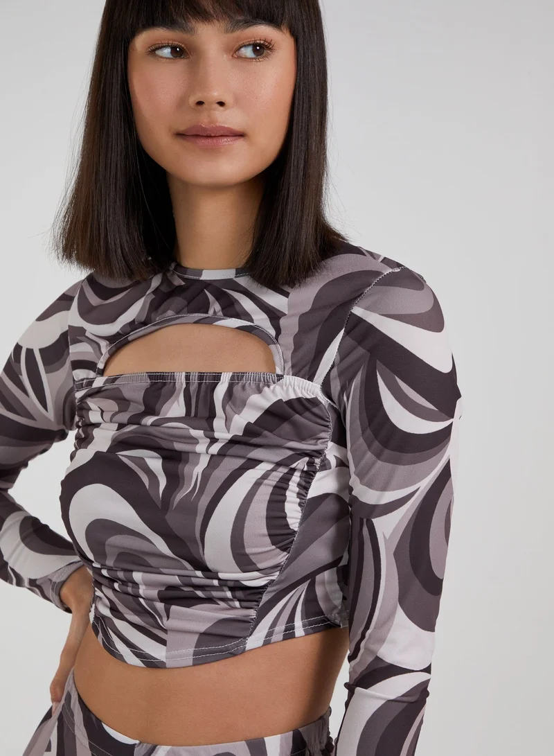 Pink Vanilla Swirl Print Cut Out Top