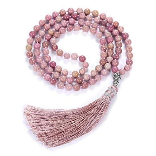 Top Plaza Womens 108 Mala Prayer Beads Wrap Necklace with Long Tassel Healing Crystal Stone Rhodochrosite Necklaces Yoga Meditation Reiki Quartz Jewelry - Image 1