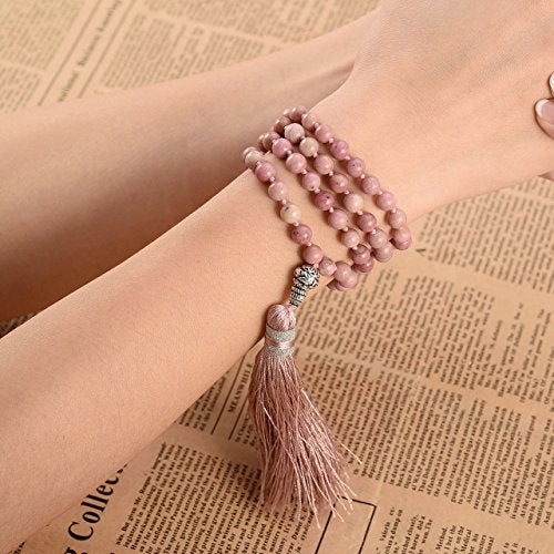 Top Plaza Womens 108 Mala Prayer Beads Wrap Necklace with Long Tassel Healing Crystal Stone Rhodochrosite Necklaces Yoga Meditation Reiki Quartz Jewelry - Image 3