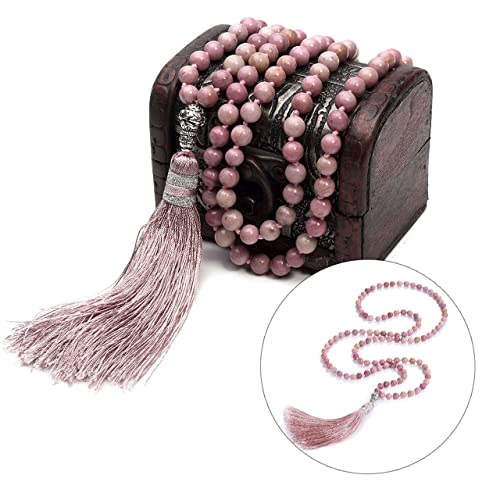Top Plaza Womens 108 Mala Prayer Beads Wrap Necklace with Long Tassel Healing Crystal Stone Rhodochrosite Necklaces Yoga Meditation Reiki Quartz Jewelry - Image 2