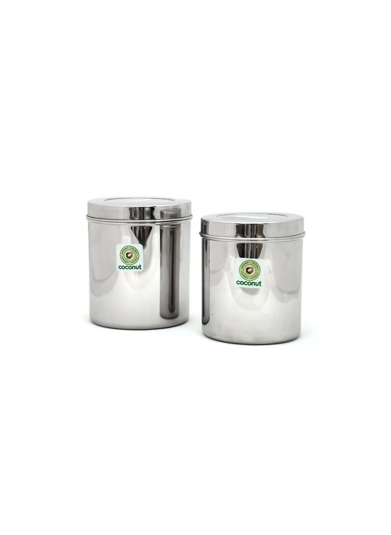 Coconut coconut Stainless Steel Container/Storage/Deep Dabba - 1 Qty - Diameter - 14 & 15.5Cm (Capacity -1500ML & 2000ML Each)  - Image 1