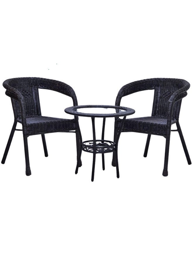 SULSHA كراسي تناول الطعام الخارجية المزدوجة كراسي من الروطان كراسي حديقة ومجموعة طاولة مستديرة باللون البني الداكن - Image 3