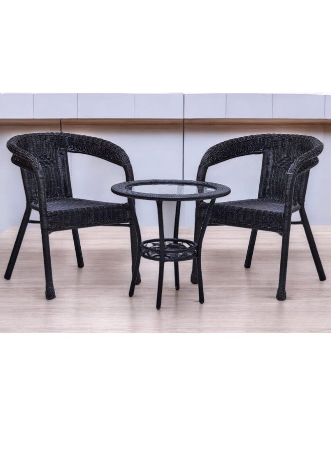 SULSHA كراسي تناول الطعام الخارجية المزدوجة كراسي من الروطان كراسي حديقة ومجموعة طاولة مستديرة باللون البني الداكن - Image 2