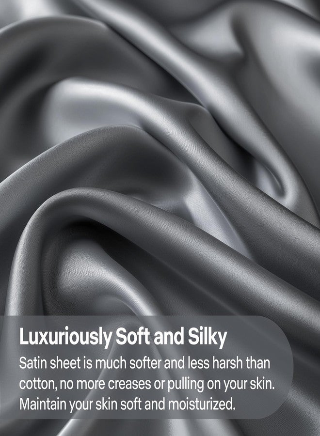 BEDELITE Satin Fitted Sheet and Pillowcases Set, Luxury Soft Similar to Silk Bottom Bed Sheet with Elastic Corner Straps, Deep Pocket up to 15 Inch, 1 Fitted Sheet and 2 Pillowcases(King, Dark Grey) - Image 3