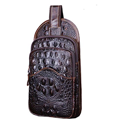 Hebetag Crocodile Genuine Leather Sling Crossbody Bag for Men Travel Outdoor Hunting Hiking Camping Shoulder Chest Pack Backpack Daypack Coffee - Image 1