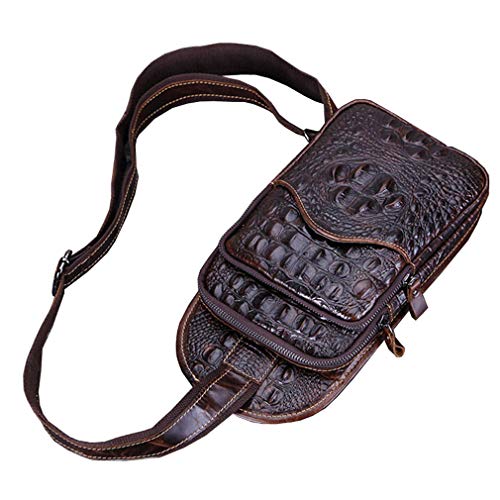 Hebetag Crocodile Genuine Leather Sling Crossbody Bag for Men Travel Outdoor Hunting Hiking Camping Shoulder Chest Pack Backpack Daypack Coffee - Image 3