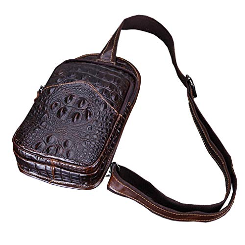 Hebetag Crocodile Genuine Leather Sling Crossbody Bag for Men Travel Outdoor Hunting Hiking Camping Shoulder Chest Pack Backpack Daypack Coffee - Image 4