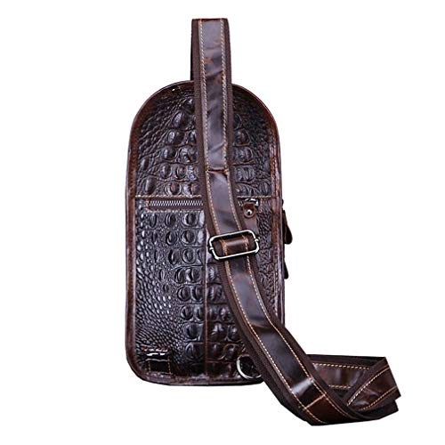 Hebetag Crocodile Genuine Leather Sling Crossbody Bag for Men Travel Outdoor Hunting Hiking Camping Shoulder Chest Pack Backpack Daypack Coffee - Image 2