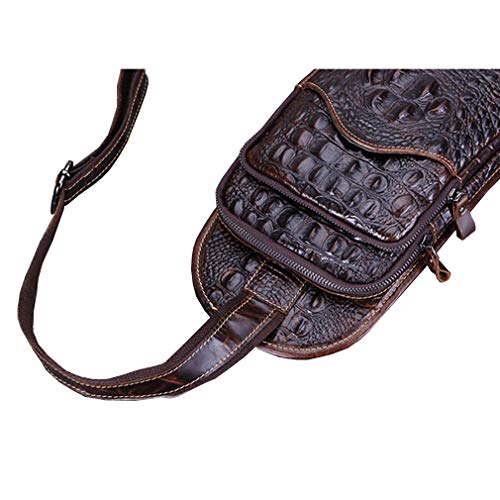 Hebetag Crocodile Genuine Leather Sling Crossbody Bag for Men Travel Outdoor Hunting Hiking Camping Shoulder Chest Pack Backpack Daypack Coffee - Image 5