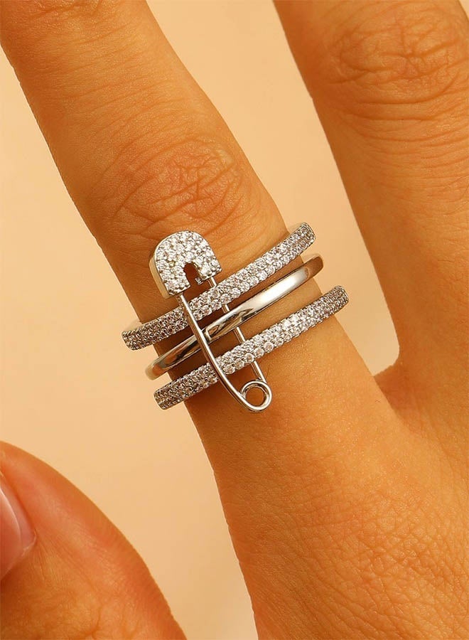 مجموعة من ثلاثة حلقات قابلة للفصل، مرصعة بزركونيا مكعب - خاتم قابل للتعديل الحجم بثلاثة ألوان للنساء، خاتم بروش مرصع بقطع صغيرة من الزركونيا المكعبة، سوار مجوهرات. - Image 4