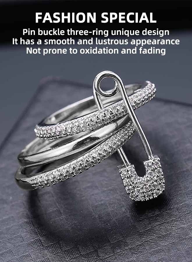 مجموعة من ثلاثة حلقات قابلة للفصل، مرصعة بزركونيا مكعب - خاتم قابل للتعديل الحجم بثلاثة ألوان للنساء، خاتم بروش مرصع بقطع صغيرة من الزركونيا المكعبة، سوار مجوهرات. - Image 3