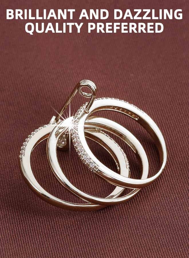 مجموعة من ثلاثة حلقات قابلة للفصل، مرصعة بزركونيا مكعب - خاتم قابل للتعديل الحجم بثلاثة ألوان للنساء، خاتم بروش مرصع بقطع صغيرة من الزركونيا المكعبة، سوار مجوهرات. - Image 2