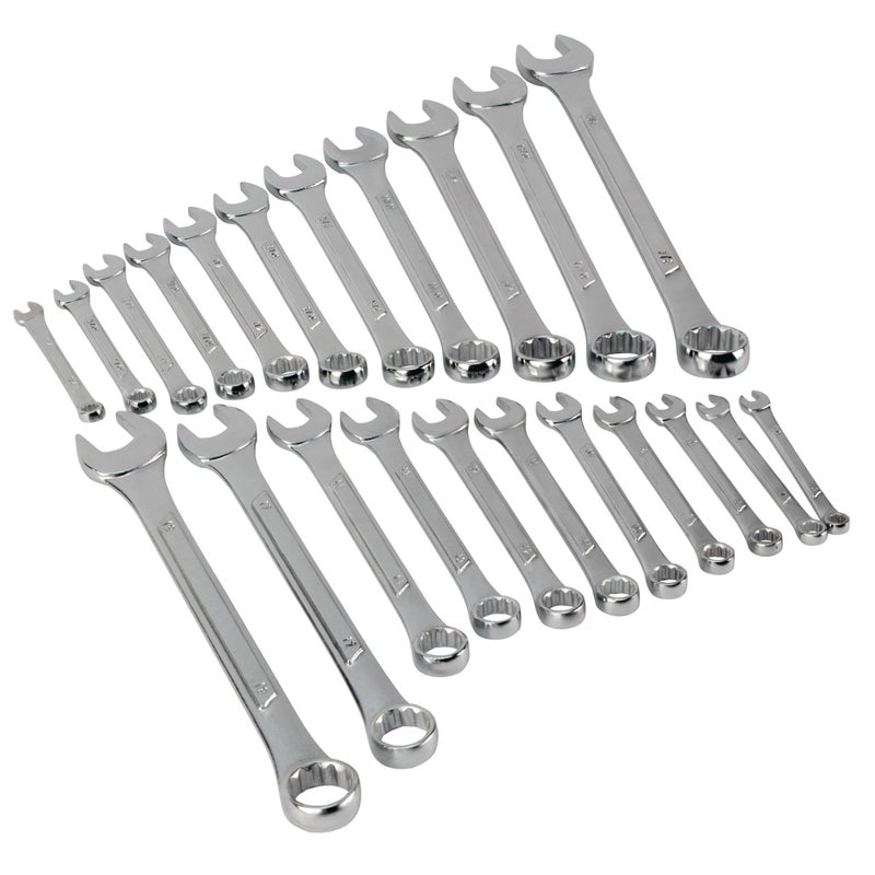 Performance Tool W1084 22pc Combination Wrenches Set Metric and Standard Sizes With Organizer Rack