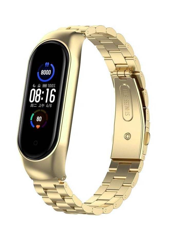 حزام متوافق مع Xiaomi Mi Band 3/4، سوار ساعة من الفولاذ المقاوم للصدأ وسوار معدني بديل لـ Xiaomi Mi Smart Xiaomi Mi Band 3/4 ذهبي - Image 1