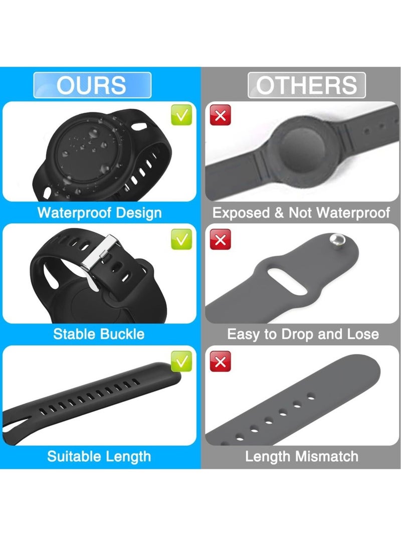 Captaintech 2 Pack Airtag Bracelet for Kids Waterproof Silicone Wristband Full Case Cover for Airtag Holder Anti Lost Band Hidden Accessories for Toddler Child Strap Black And Gray - Image 5