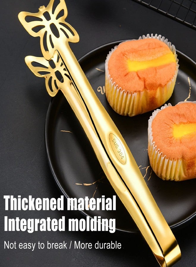 زيرون ملاقط تقديم، ملاقط طعام بوفيه من الفولاذ المقاوم للصدأ، ملاقط تقديم بوفيه سميكة مجوفة مناسبة للطعام، ملاقط شواء للطبخ والشواء (ملاقط فراشة ذهبية) - Image 2