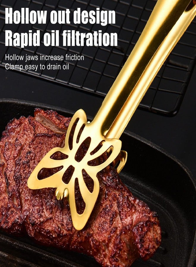 زيرون ملاقط تقديم، ملاقط طعام بوفيه من الفولاذ المقاوم للصدأ، ملاقط تقديم بوفيه سميكة مجوفة مناسبة للطعام، ملاقط شواء للطبخ والشواء (ملاقط فراشة ذهبية) - Image 3