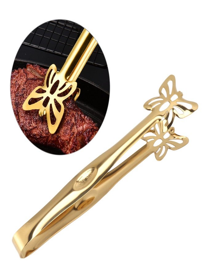 زيرون ملاقط تقديم، ملاقط طعام بوفيه من الفولاذ المقاوم للصدأ، ملاقط تقديم بوفيه سميكة مجوفة مناسبة للطعام، ملاقط شواء للطبخ والشواء (ملاقط فراشة ذهبية) - Image 1