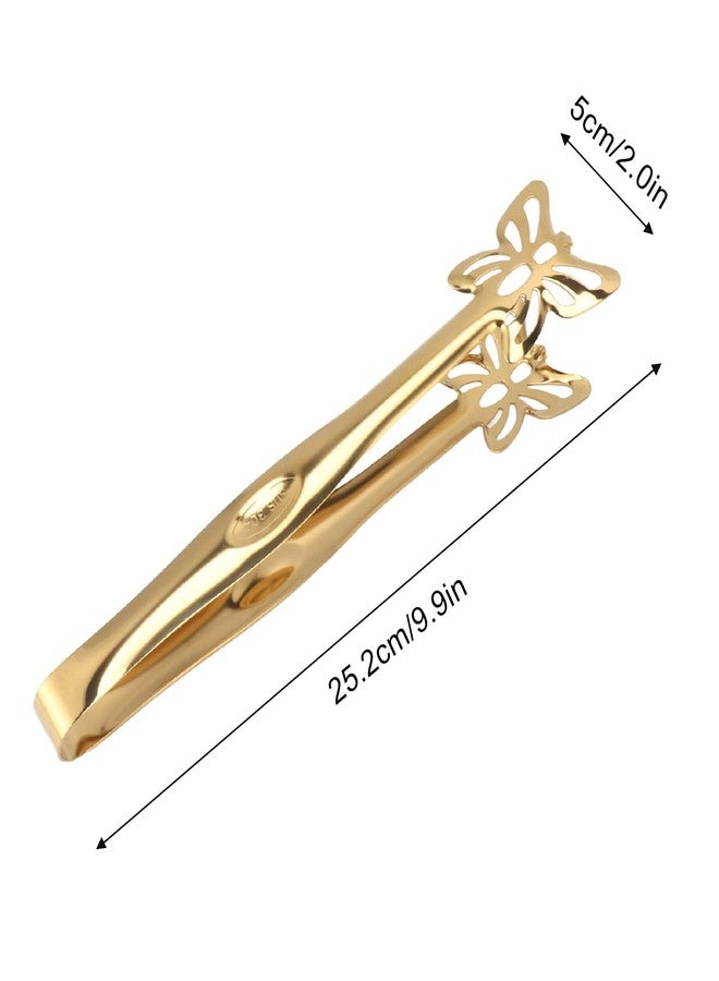 زيرون ملاقط تقديم، ملاقط طعام بوفيه من الفولاذ المقاوم للصدأ، ملاقط تقديم بوفيه سميكة مجوفة مناسبة للطعام، ملاقط شواء للطبخ والشواء (ملاقط فراشة ذهبية) - Image 4