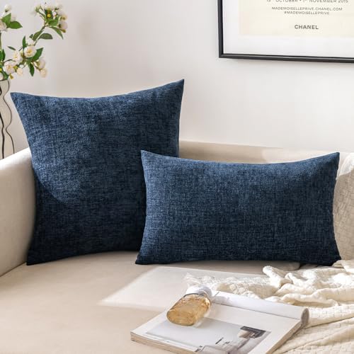 EMEMA Square Throw Pillow Covers 20x20 Inch Set of 2 Decorative Couch Pillow Covers Chenille Modern Solid Pillowcases for Sofa Bedroom Navy Blue 50x50CMOnly Covers - Image 3