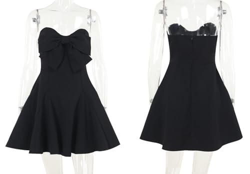 JUMISEE Women's Elegant Bow Strapless Homecoming Dress A Line Swing Tube Mini Dress Short Evening Party Prom Dress Black - Image 5