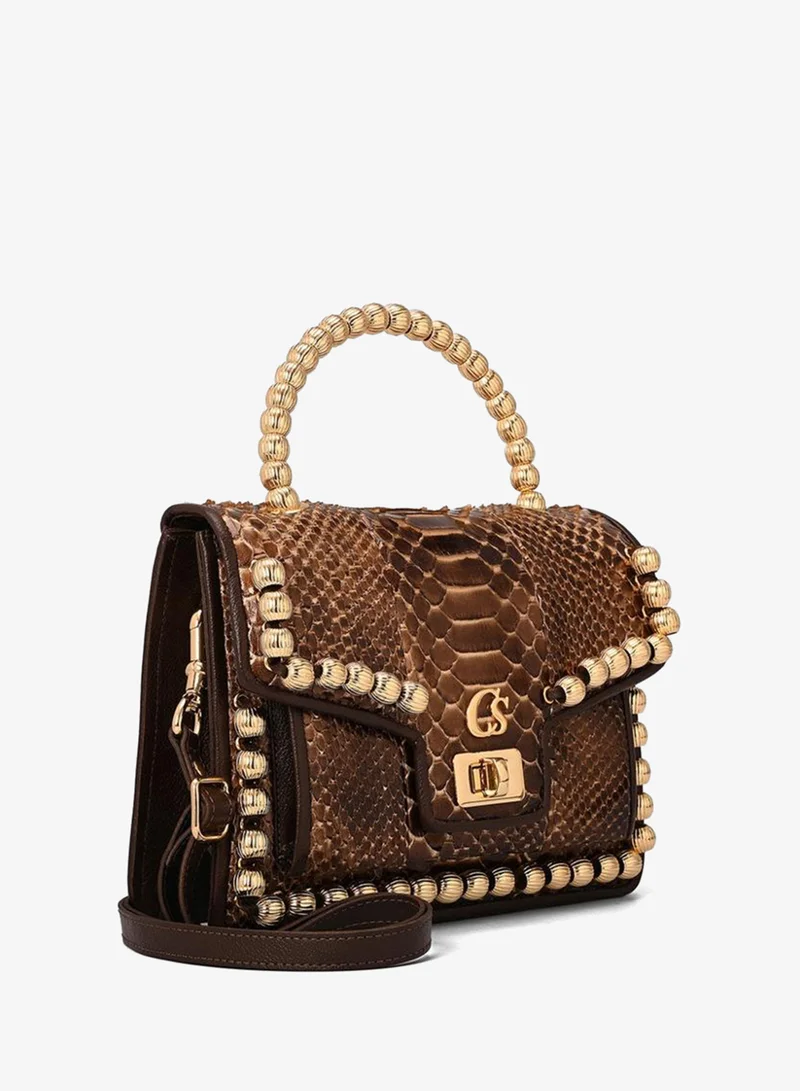 Crossbody Handbag in Coffee Brown Python